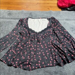 SHEIN Black and Pink Floral Blouse